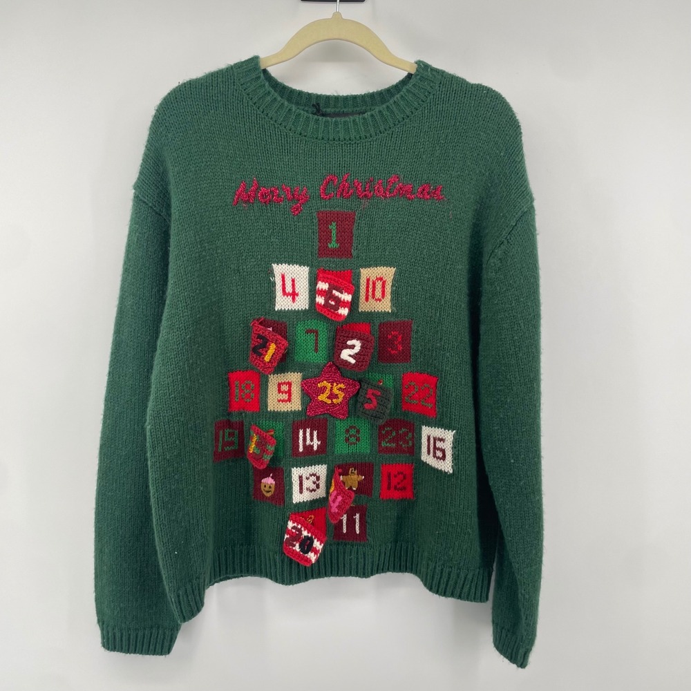 Zara Sweater Womens S-M Green Advent Calendar Christmas Tree Xmas Edition NWT
